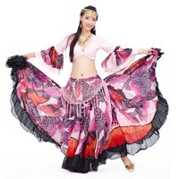 Costumes de danse du ventre en mousseline de soie imprimé fleur, jupe gitane 96cm, 1 manteau + 1 jupe