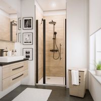 Porte de douche pivotante avec élément fixe, verre 5 mm transparent anticalcaire, profilé noir, style industriel, Schulte, 90 cm