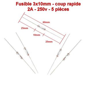 5x Fusibles verre 5x20mm Rapide 2A 250v 21fus026 F2A 