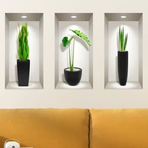 Plante Verte En Pot Papier Peint Décoratif Amovible Sticker Mural 3D Stéréo  Fausse Fenêtre Autocollant Mural Pour La Maison[x2000] - Cdiscount Maison