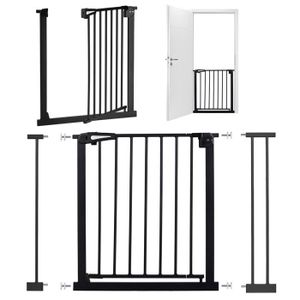WAOWAO Barrière de sécurité en métal noir extra haute de 111 à 118 cm -  Fixation par pression - Fermeture automatique - Pour escaliers, portes