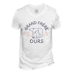 T-SHIRT T-shirt Homme Col V Grand Frère Ours Famille Migno