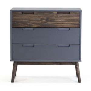 COMMODE DE CHAMBRE Commode, meuble de rangement en pin ciré coloris gris foncé - Longueur 80 x Profondeur 40 x Hauteur 82 cm
