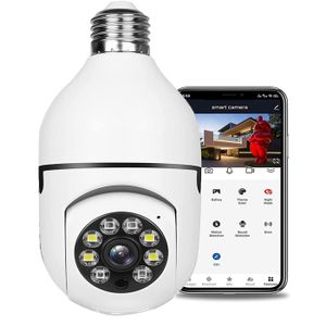CAMÉRA IP CAMCAMP Caméra ampoule 1080P WiFi intérieur sans fil 360° panoramique caméra espion avec Couleur vision noctur, Stockage en ligne
