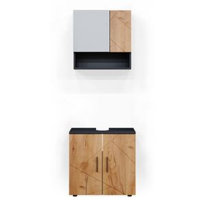 SALLE DE BAIN COMPLETE Vicco meuble de rangement de salle de bain Irma, Anthracite, 2 pièces, armoire basse 60 cm