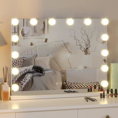 Femor Hollywood Miroir de maquillage avec 14 ampoules LED à intensité  variable, contrôle tactile, 80 x 60 cm - Cdiscount Maison