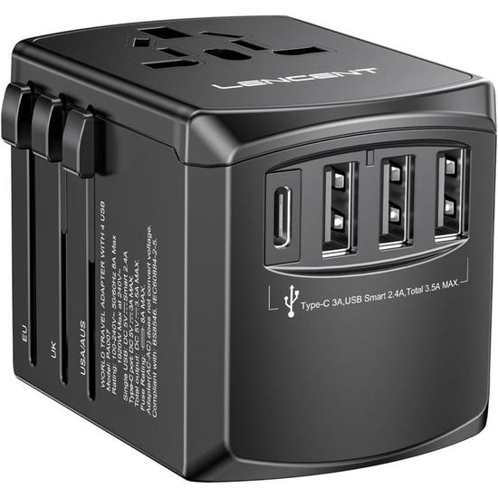 Adaptateur De Voyage Universel PD35W - Prise Multiple Mondial Avec 3 USB-A, 1 USB-C, 1 Prise PD