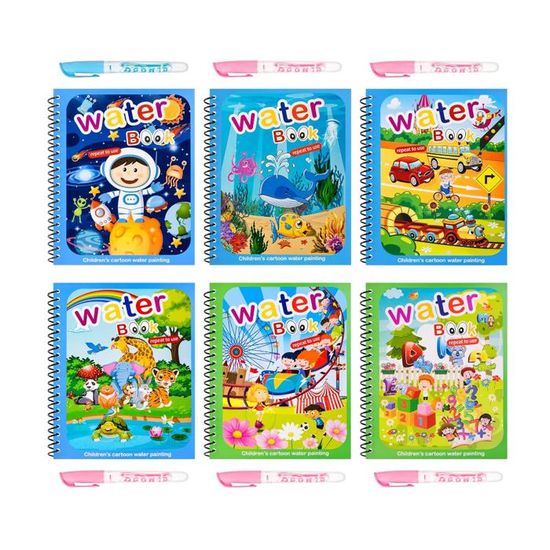 6 Livre De Coloriage A L’eau,Livre Magique À L'Eau Avec Stylo Leau,Enfant Magic Water Book