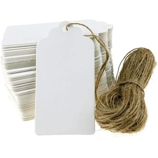 Lot de 100 étiquettes blanches en papier Kraft pour cartes de dragées