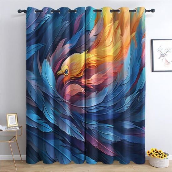 Rideaux Occultants Salon - Motif Plumes De Paon 3D - 2 Panneaux 140x245 Cm - Style Minimaliste - 9