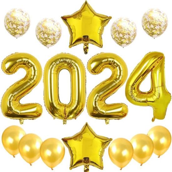 Generic Ballon Happy New Year+Coeur+étoile+2024 Dorée/décoration
