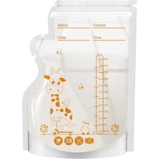 Sacs Conservation Lait Maternel - 30 Pièces - 250ml - Pré-stérilisés - Double Fermeture Zip - Avec Stylo