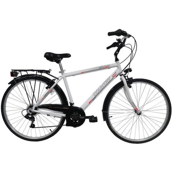 Vélo VTC 28" Homme " COUNTRY " - Cadre Aluminium - 21 Vitesses avec Poignées et Dérailleurs Shimano + Equipement City