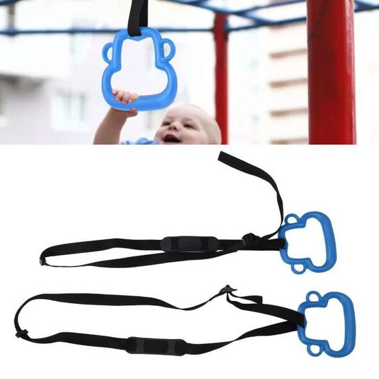 Dolibest Lot de 2 anneaux de gymnastique ninja, anneau de singe pour extérieur, jardin, barre de balançoire, parcours d'obstacles pour enfants, capacité de 450 kg, bleu