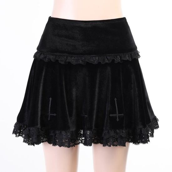 Jupe Plissee en Dentelle Gothique pour Femme E girl Style Punk Y2K Taille Haute Ligne A Courte Noir Blanc Cdiscount Pret a Porter