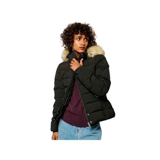Doudoune duvet canard femme capuche fourrure noire impermeable Cdiscount