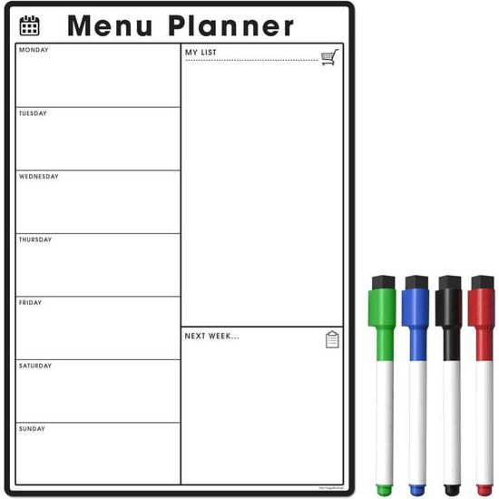 Planificateur Hebdomadaire Magnétique Effaçable 28x21cm - Tableau Menu Repas Frigo Cuisine