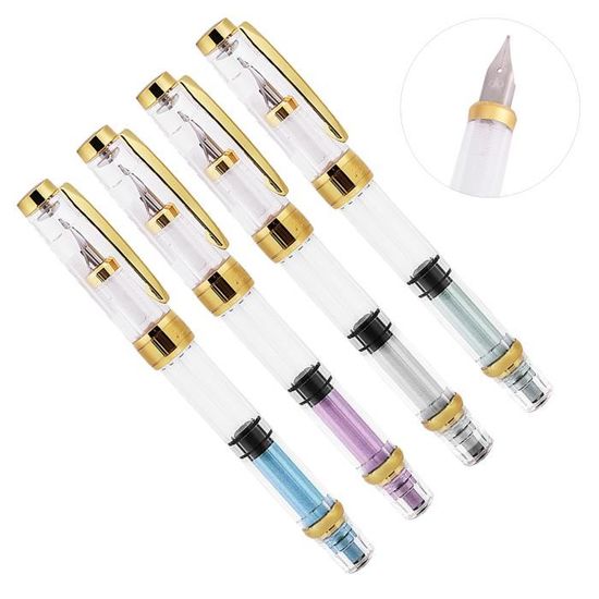 Hongdian D1 Stylo-Plume à Piston Pointe Fine - Squelette Creux Résine Avec Étui Métal Argenté
