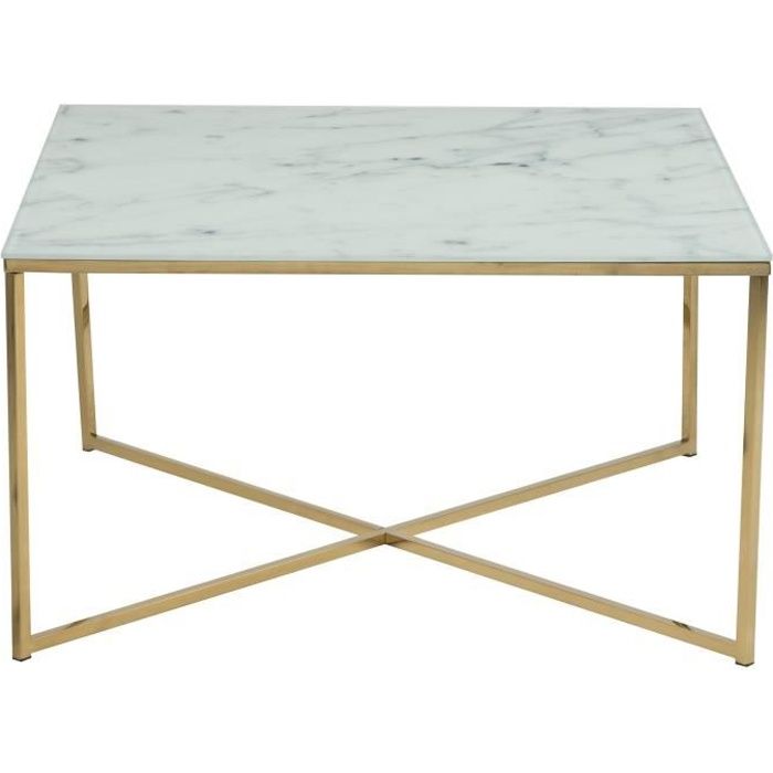 Alisma Table Basse Carree Contemporain En Chrome Dore Plateau En