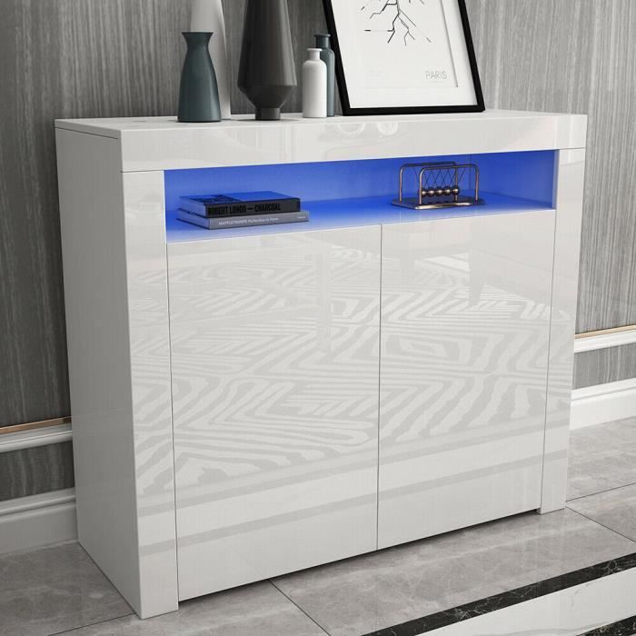 Buffet bas contemporain blanc laqué brillant 108 cm