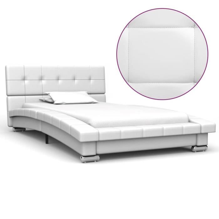 Cadre De Lit Similicuir :Simple 90*200 Cm - Lit Design Blanc - Moderne&Capitonné - Sommier à Lattes Inclus