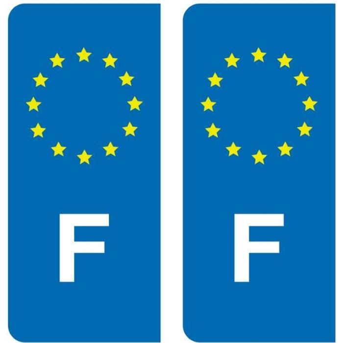 Autocollants Stickers plaque immatriculation voiture auto F France Union Européenne Europe EU Bleu étoiles Jaunes