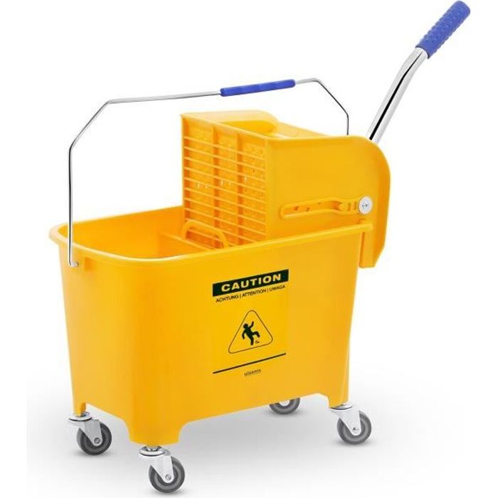Seau Essoreur À Roulettes Double Ménage Serpillière Mop Avertissement Jaune 20L