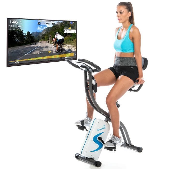 Skandika Foldaway X-2000 - Vélo appartement en X pliable avec dossier - 16 niveaux de resistance - Jusqu'à 110 KG - Bluetooth -