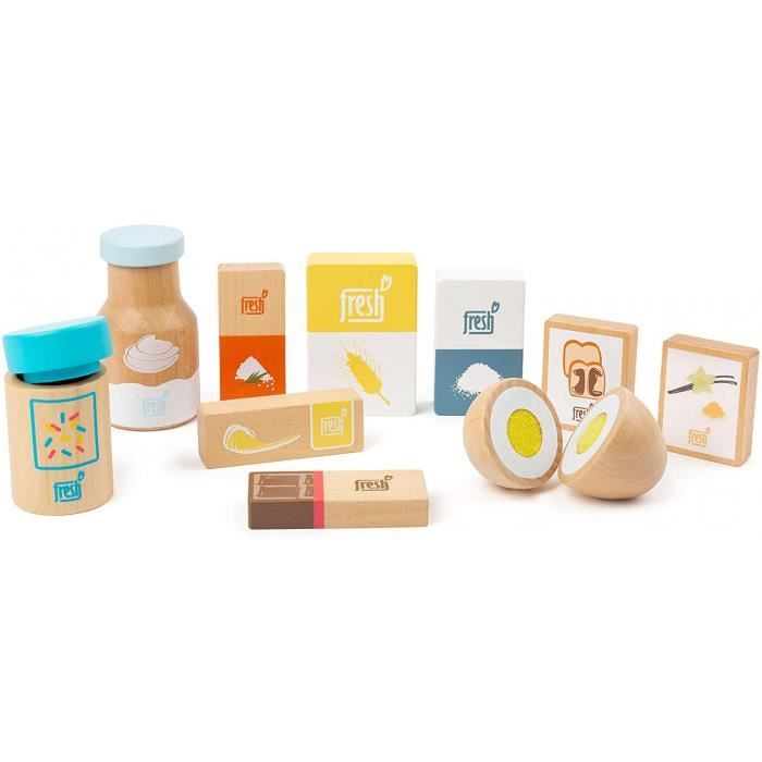 11442 Ingrédients De Pâtisserie Fresh En Bois, Set De Jeux Comme Accessoires Pour La Cuisine Et La Boutique Marchande Jouets, 11442