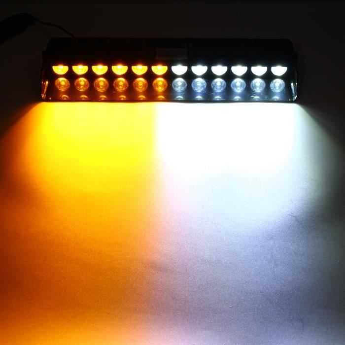 12LED Feux Avertissement Stroboscope Pare-brise Urgence BLANC/JAUNE