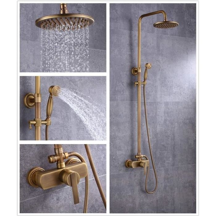 Sccot Colonne de Douche Laiton Antique Ensemble de Douche Système de Douche Colonne Robinet Mitigeur de Douche pour Salle de Bain