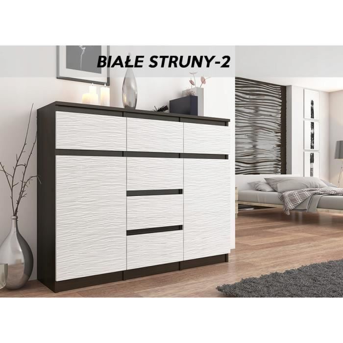 MONACO 2W - Commode contemporaine meuble rangement chambre/salon - 120x40x98 - 6 tiroirs 2 portes - Buffet Design tendance -