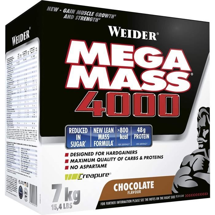 mega mass 4000, chocolat milkshake gainer avec de la créatine et de la protéine, bodybuilding-fitness 85