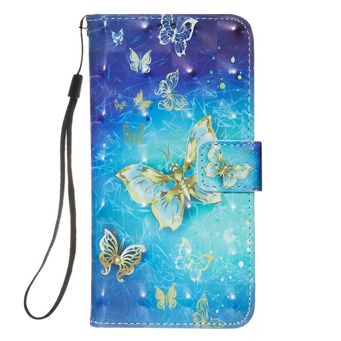 Étui Samsung Galaxy A50S, Papillon d'or Cuir Porte-Cartes 3D Motif Silicone Support Ultra-fin Housse Protection
