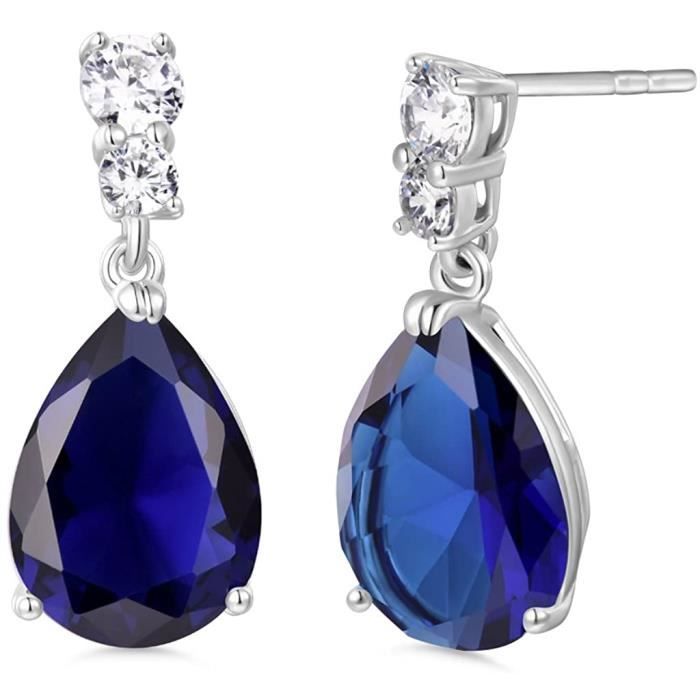 Boucles d'oreilles Saphir Rubis Bracelet Zircon Cubique Goutte d'eau en Swarovski Elément, Bijoux pour Femme{1241}