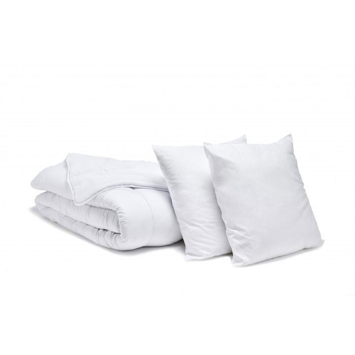 BLEU CALIN Pack Anti-Acariens Eté Couette Légère 220x240cm + 2 Oreillers 60x60cm + 1 Protège-matelas 140x190cm