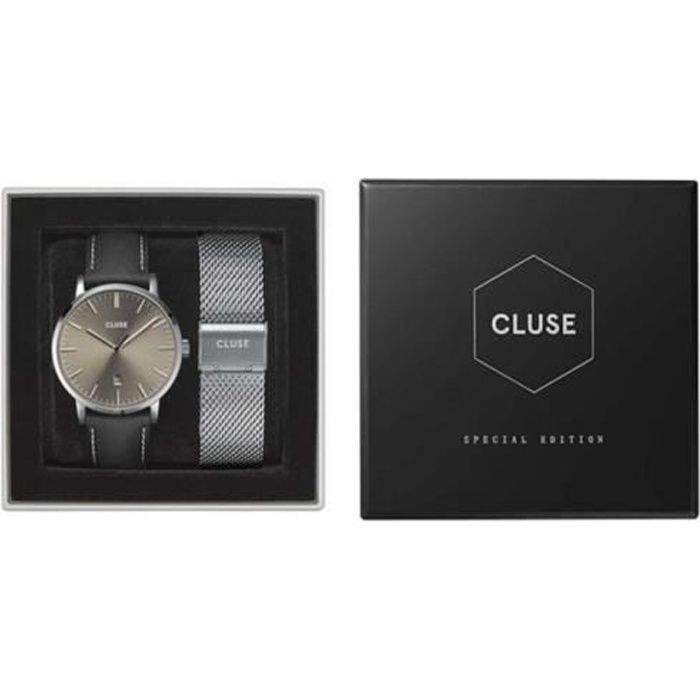 CLUSE - Montre Coffret Aravis Silver/Warm Grey/Black & Silver Mesh Strap CG1519501001