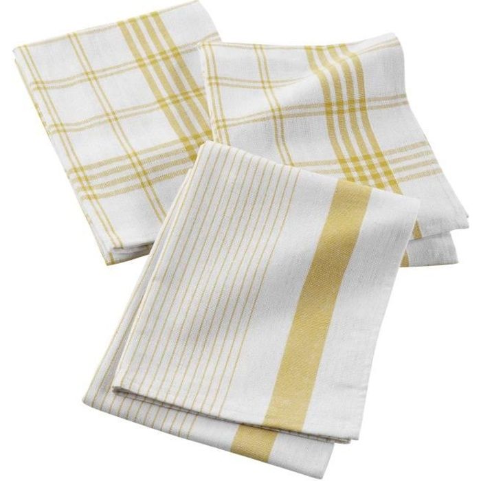 CDaffaires 3 torchons 50 x 70 cm coton tisse pratico Jaune