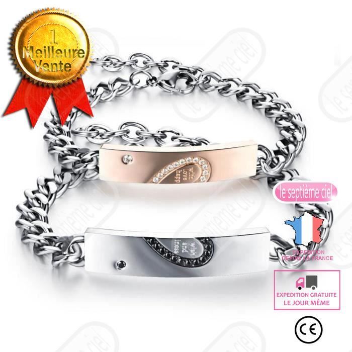 LSC® Bracelet Couple Amoureux 2 Pieces Cadeau Anniversair Noel