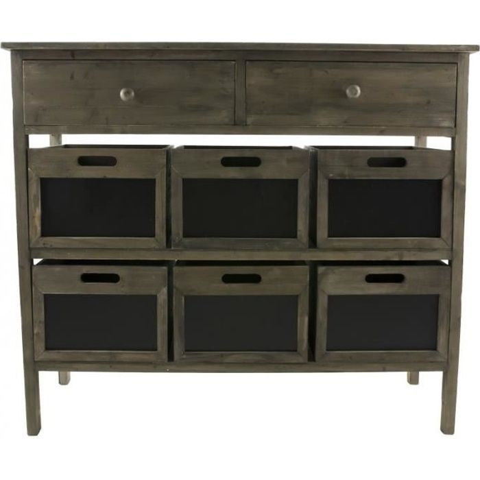 Console de Rangement Meuble de Drapier ou Table de Brocante en Bois à 6 Casiers Ardoise 38x85x98cm