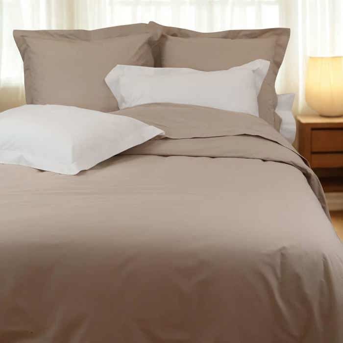 LINANDELLE - Housse de couette unie coton Percale 200 fils DESIREE - Beige foncé - 140x200 cm