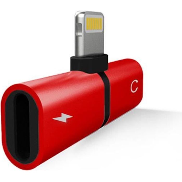 OEM - Mini Adaptateur Lightning/Jack pour IPHONE 11 APPLE Chargeur Ecouteurs 2 en 1 Casque - couleur:ROUGE