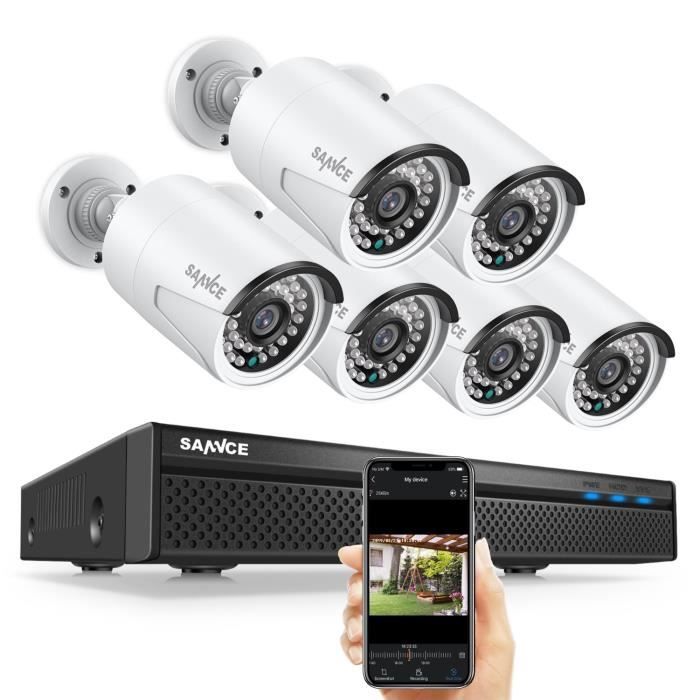 SANNCE Système de surveillance vidéo Poe réseau 8CH 1080P FHD avec NVR de surveillance H.264+ 5MP avec compression vidéo H.264+