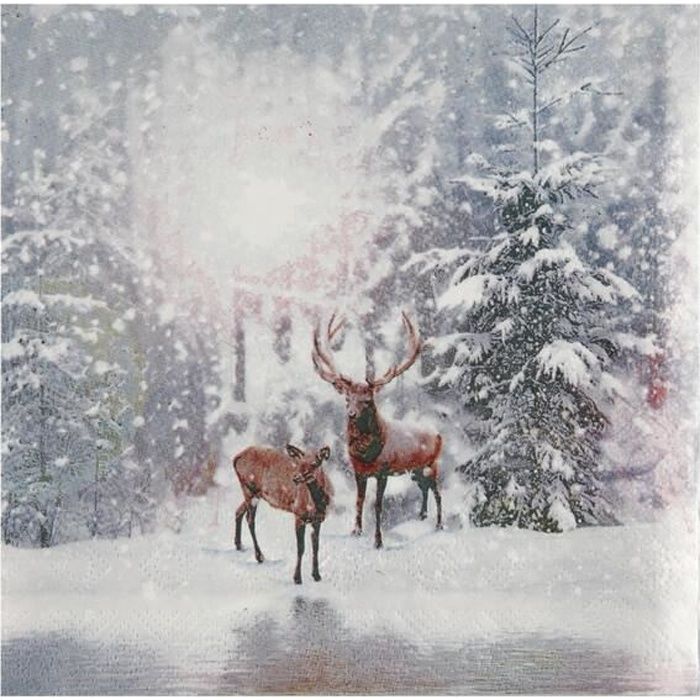Serviette de table Noël cerfs givrés irisés (x20) REF/6514