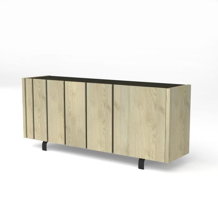 RUSH Buffet bas - Industriel - Décor noir ardoise dorrée et effet bois - L 190 cm
