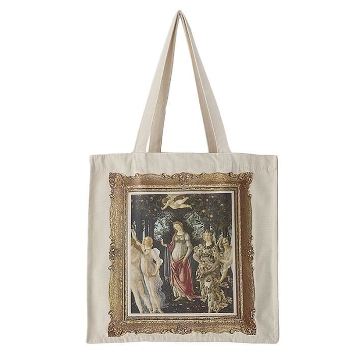 Toile Vintage Sacs Fourre-Tout Pliable le Marché Peinture à L'Huile Toile avec la Grande Capacité Sac Recyclable Conception Simple