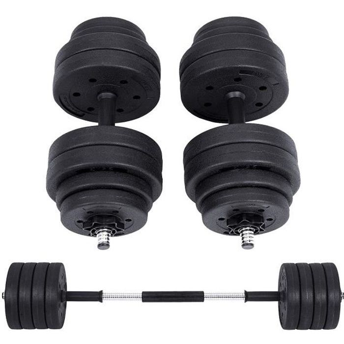 SONGMICS Kit Haltères Musculation Poids Ajustable avec Barre d’Extension supplémentaire, 10 kg, 20 kg, 30 kg SYL30HBK