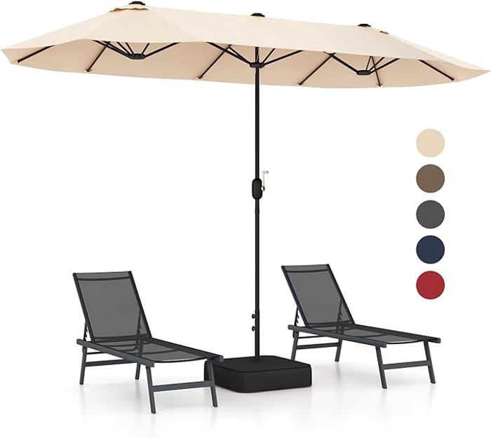 Parasol Rectangulaire 400x200cm - GOPLUS - Parasol Double avec Pied - Grand Parasol de Jardin Extérieur Beige