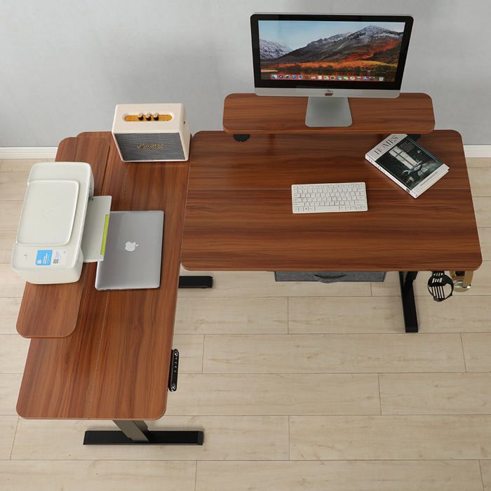 Radlove 160x120cm Forme L Bureau dangle réglable en Hauteur-Bureau Assis-Debout Réglable en Hauteur électriquement Couleur Chêne