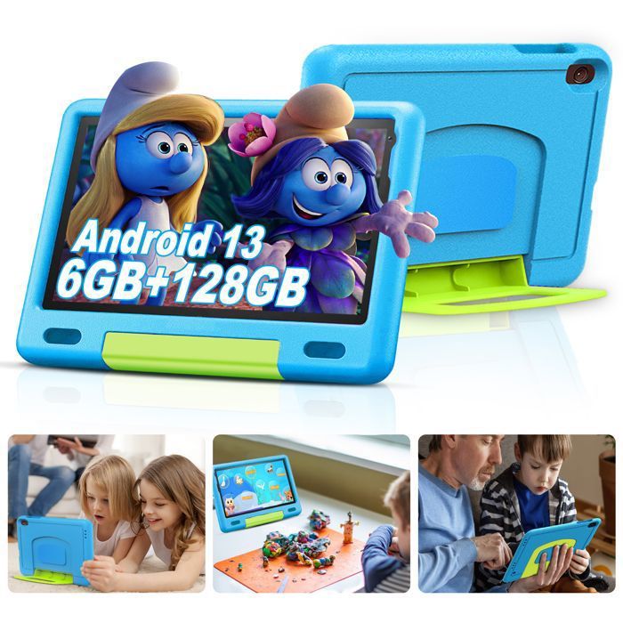 Tablette Enfants 8 Pouces Android 13 6 Go RAM 128 Go ROM TF 1To WiFi Contrôle Parenta l Kids Apps Pré-installé  Kid-Proof Étui